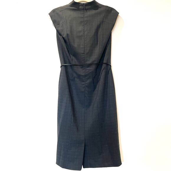 Huge Boss Wool Stretch V Neck Belted Pencil Dress Knee Length Sz 6 Grey - Picture 1 of 13